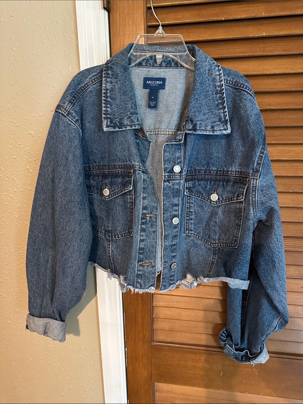Arizona Jean Company Distressed Dark Blue Denim Cropped Jacket